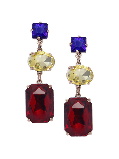 

OOMPH Red & Blue Square CZ Studded Drop Earrings