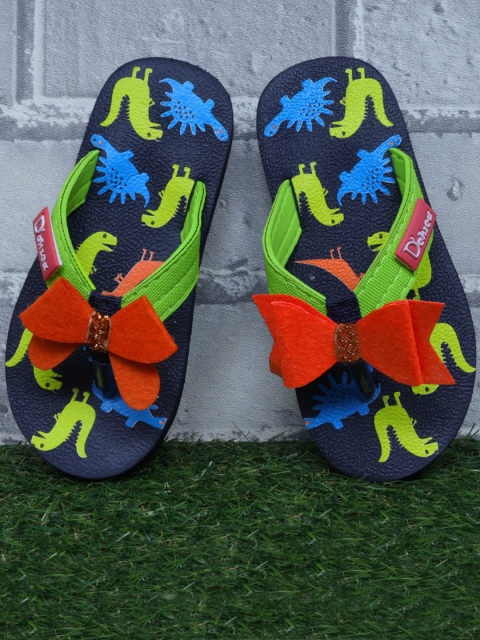 

DChica Girls Navy Blue & Green Printed Thong Flip-Flops