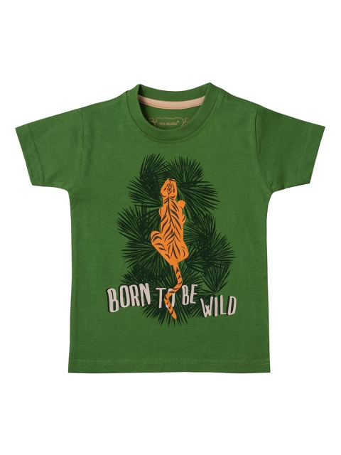 

Kid Studio Boys Green Printed Round Neck T-shirt