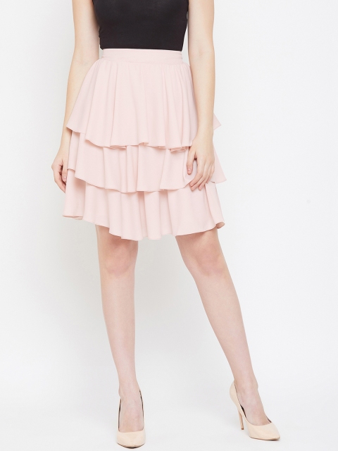 

TULIP 21 Women Pink Solid Tiered Knee-Length Skirt