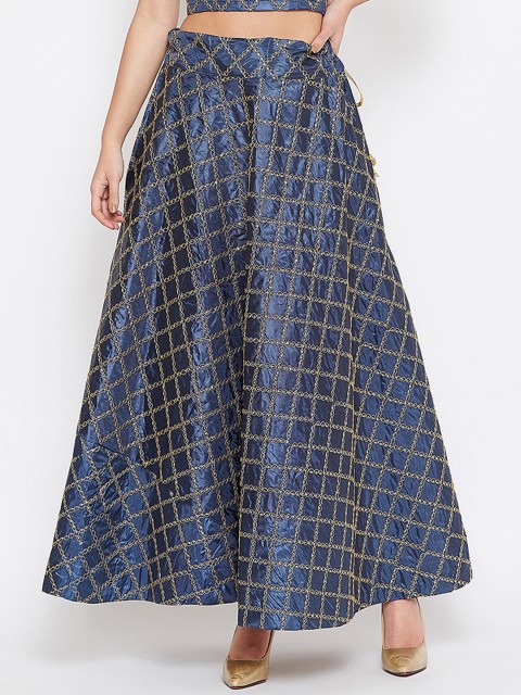 

TULIP 21 Women Navy Blue & Gold-Coloured Embellished Flared Maxi Skirt