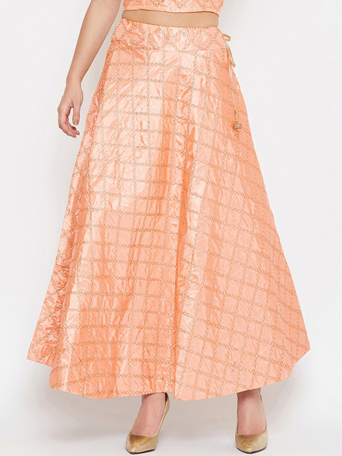 

TULIP 21 Women Peach and Gold thread work Embellished Flared Maxi Skirt