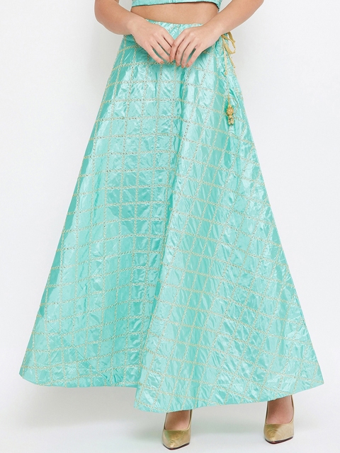 

TULIP 21 Women Sea Green & Gold Embellished Flared Maxi Skirt