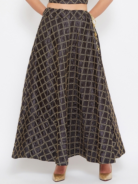 

TULIP 21 Women Black & Gold-Coloured Embellished Flared Maxi Skirt