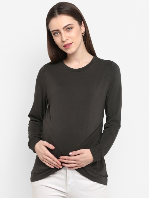 

Momsoon Maternity Women Olive Green Solid Overlap Top
