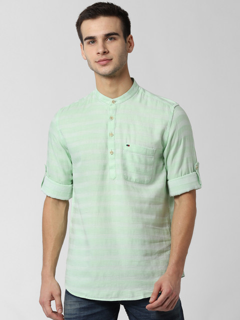 

Peter England Casuals Men Sea Green Slim Fit Self Design Casual Shirt