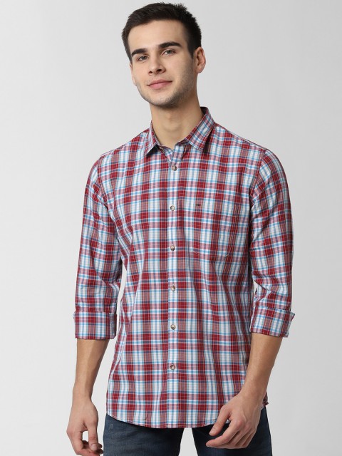 

Peter England Casuals Men Red & Blue Slim Fit Checked Casual Shirt
