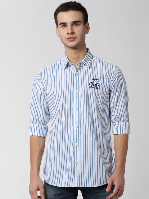 

Peter England Casuals Men Blue & White Slim Fit Striped Casual Shirt