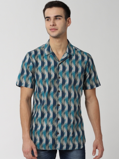 

Peter England Casuals Men Blue & Grey Slim Fit Printed Casual Shirt