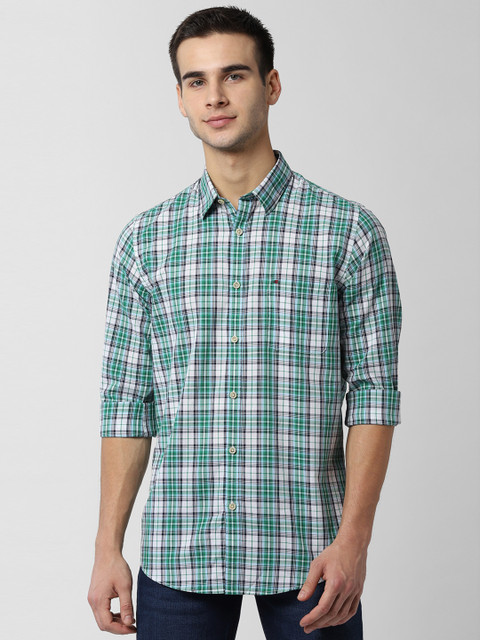 

Peter England Casuals Men Green & White Slim Fit Checked Casual Shirt