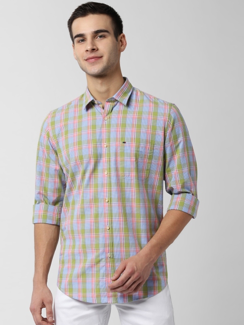 

Peter England Casuals Men Green & Blue Slim Fit Checked Casual Shirt