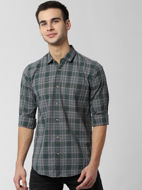 

Peter England Casuals Men Green & Grey Slim Fit Checked Casual Shirt