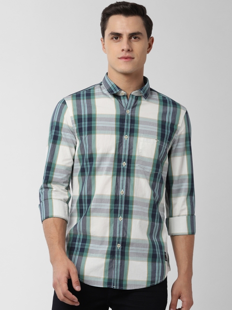 

Peter England Casuals Men Green & White Slim Fit Checked Casual Shirt