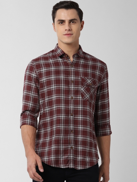 

Peter England Casuals Men Maroon Slim Fit Checked Casual Shirt