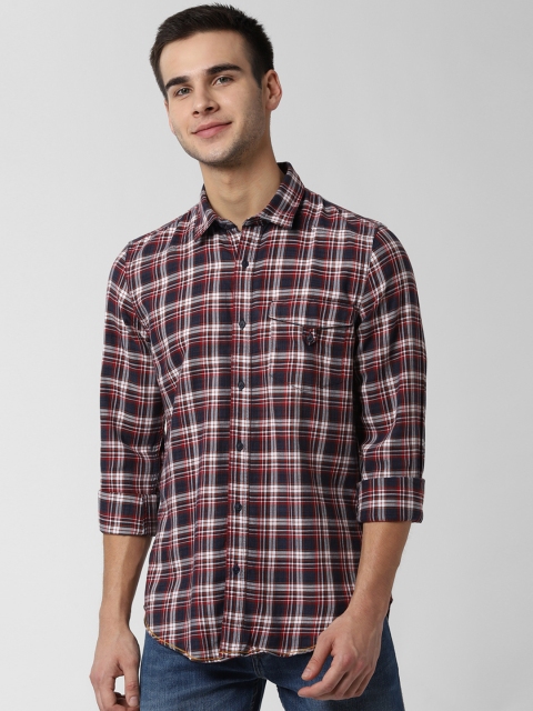 

Peter England Casuals Men Navy Blue & Red Slim Fit Checked Casual Shirt