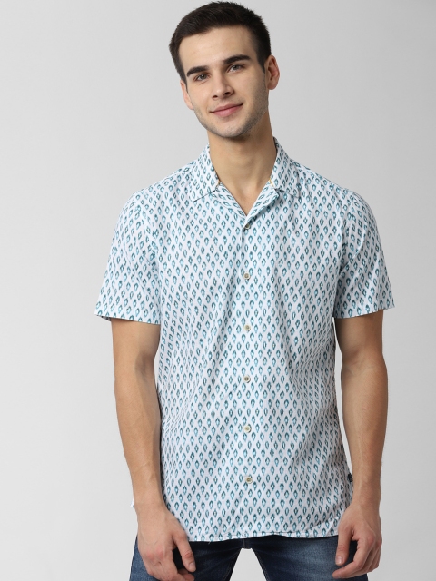 

Peter England Casuals Men White & Blue Slim Fit Printed Casual Shirt
