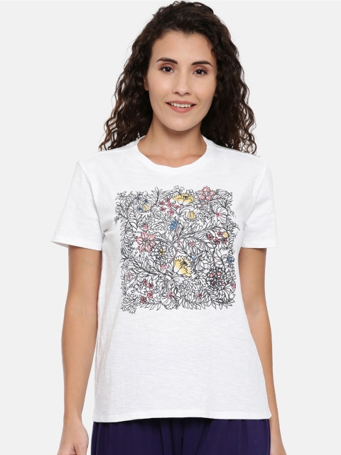 

Chumbak Women White Printed Round Neck T-shirt