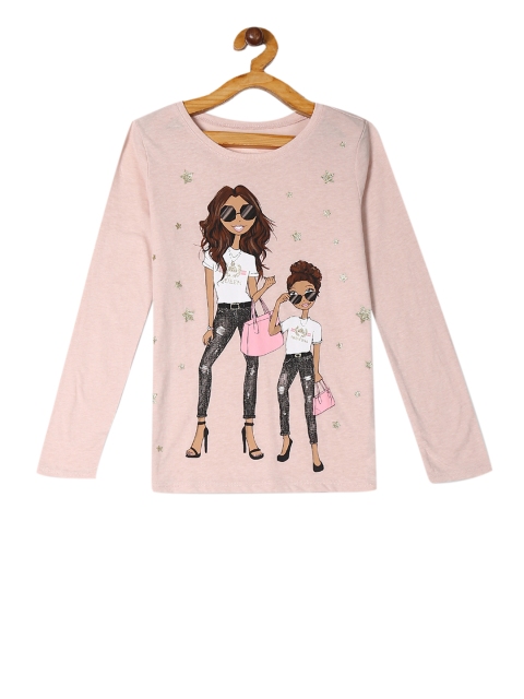 

The Childrens Place Girls Pink Glitter Princess Printed Round Neck T-shirt