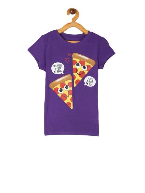 

The Childrens Place Girls Purple Pizza Printed Round Neck T-shirt