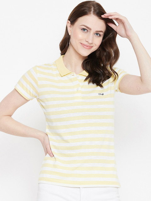 

Plagg Women Yellow Striped Polo Collar T-shirt