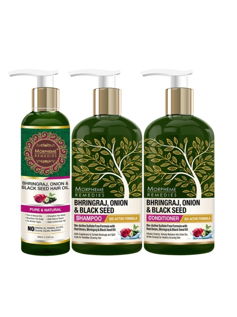 

Morpheme Remedies Unisex Bhringraj, Onion & Black Seed Shampoo with Conditioner & Hair Oil, Green