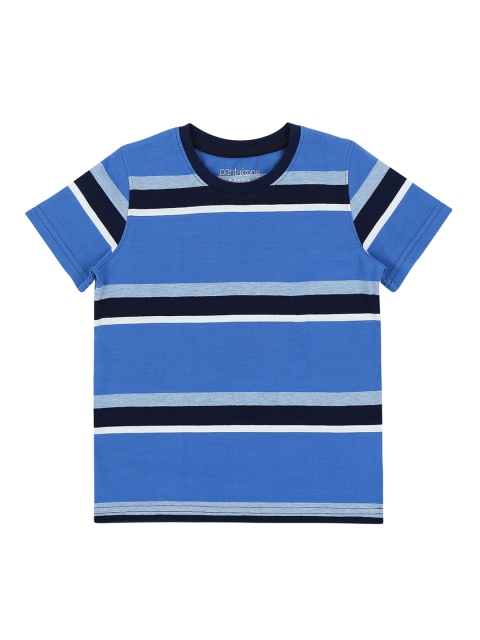 

CHALK by Pantaloons Boys Blue Black Striped Round Neck Pure Cotton T-shirt