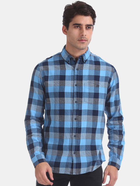 

Aeropostale Men Blue & Grey Regular Fit Checked Casual Shirt