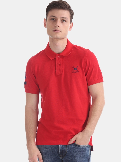 

U.S. Polo Assn. Men Red Printed Polo Collar Pure Cotton T-shirt