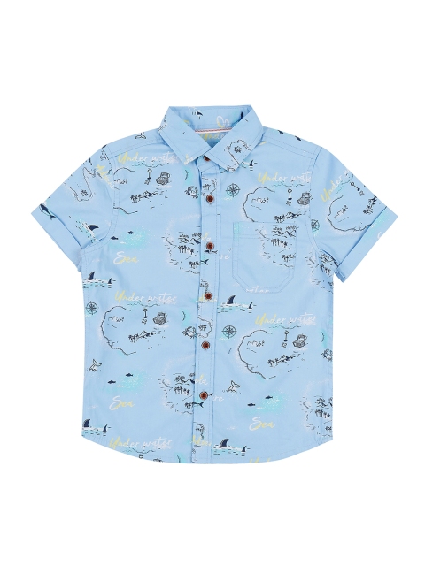 

Pantaloons Junior Boys Blue Regular Fit Printed Casual Shirt