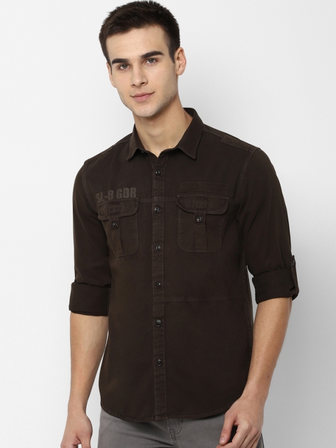 

People Men Brown Regular Fit Solid Casual Shirt