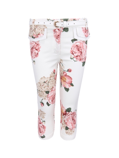 

CUTECUMBER Girls Off-White & Pink Printed Regular Fit Capris