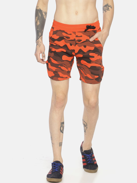 

KULTPRIT Men Orange & Black Printed Slim Fit Regular Shorts