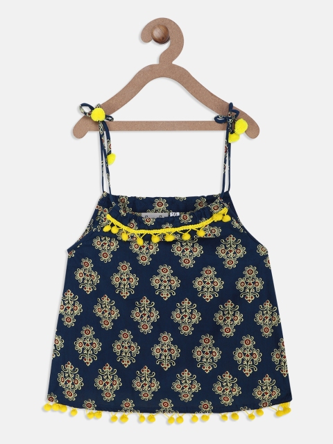 

BownBee Infant Navy Blue & Yellow Printed A-Line Pure Cotton Top