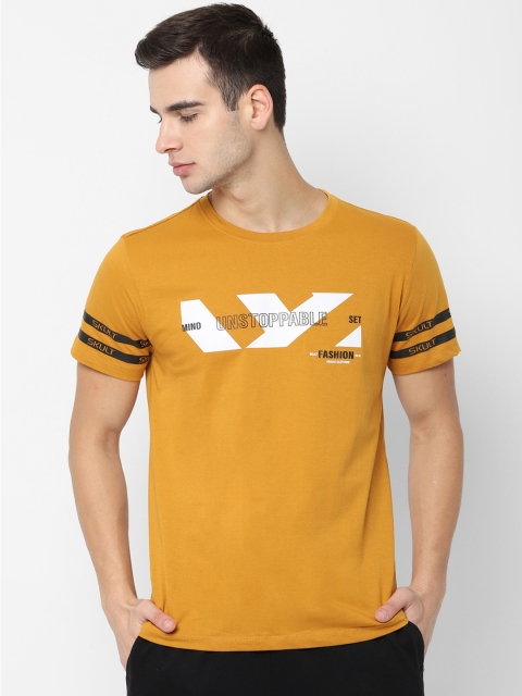 

SKULT by Shahid Kapoor Men Yellow Striped Round Neck T-shirt