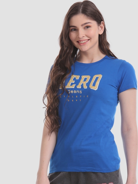 

Aeropostale Women Blue Printed Round Neck T-shirt