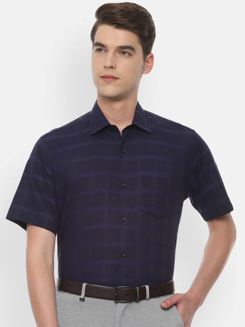 

Van Heusen Men Navy Blue Regular Fit Checked Formal Shirt
