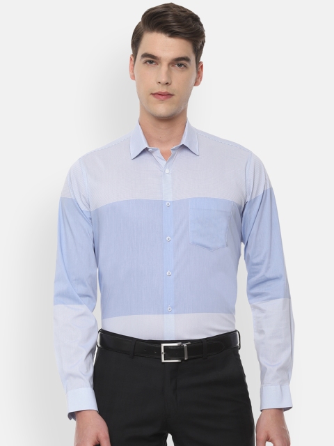 

Van Heusen Men White & Blue Slim Fit Colourblocked Formal Shirt