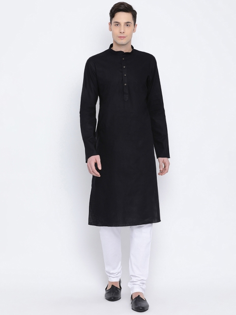 

NAMASKAR Men Black & White Solid Kurta with Churidar