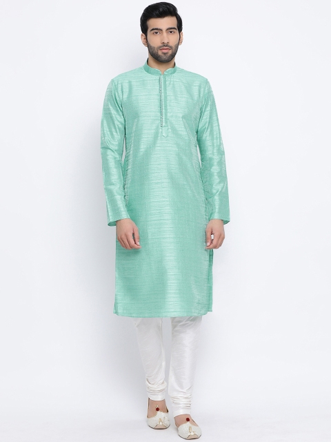 

NAMASKAR Men Green & White Self Design Kurta with Churidar