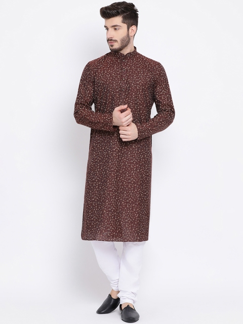 

NAMASKAR Men Maroon & White Printed Kurta with Churidar