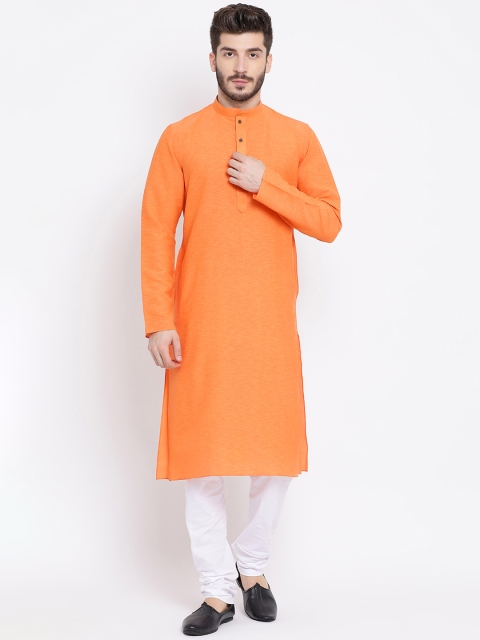 

NAMASKAR Men Orange & Orange Solid Kurta with Churidar
