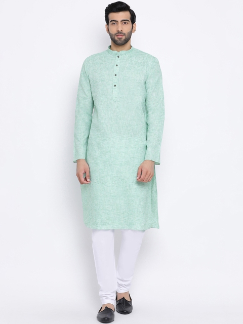 

NAMASKAR Men Sea Green Solid Straight Kurta