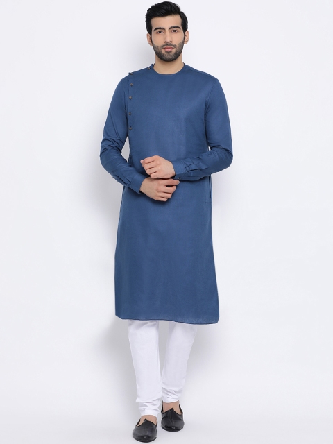 

NAMASKAR Men Blue Solid Straight Kurta