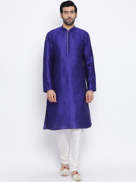 

NAMASKAR Men Navy Blue Solid Straight Kurta