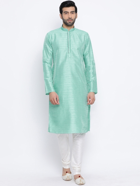 

NAMASKAR Men Green Solid Straight Kurta