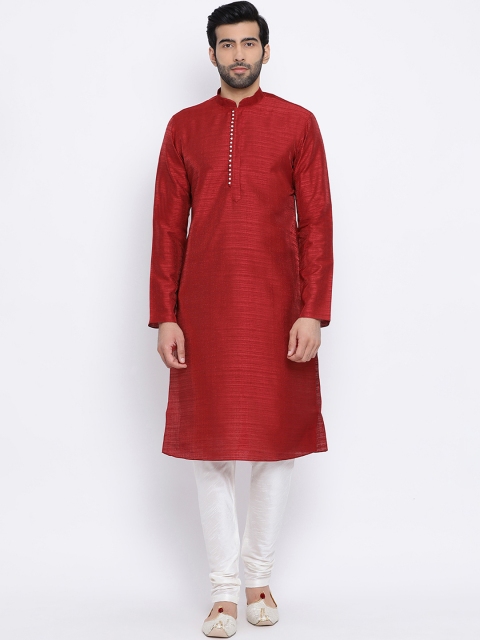 

NAMASKAR Men Maroon Solid Straight Kurta