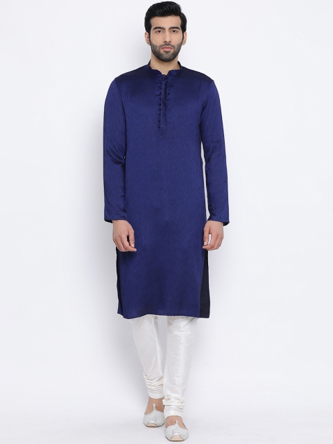

NAMASKAR Men Navy Blue Solid Straight Kurta