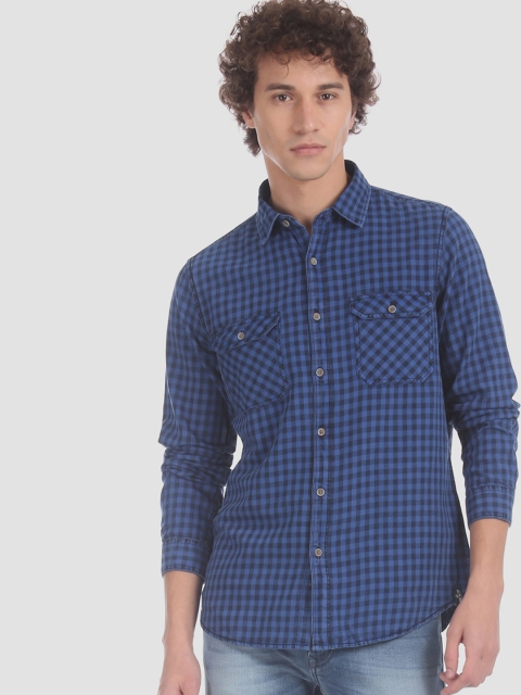 

RUF & TUF Men Blue & Black Slim Fit Checked Casual Shirt