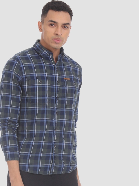 

RUF & TUF Men Blue & Green Slim Fit Checked Casual Shirt