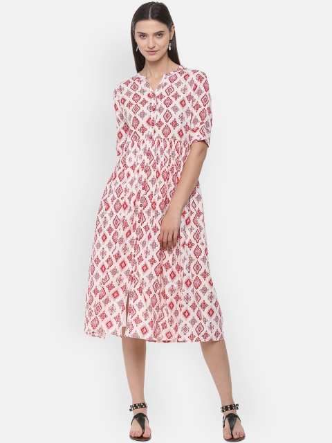 

People Women Red Printed Fit and Flare Dress